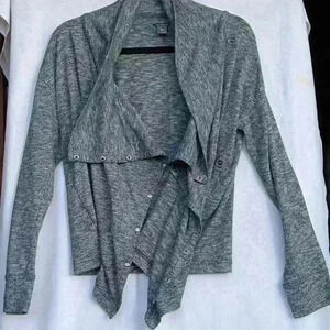 Women's Eddie Bauer cropped jacket black white snaps grunge hip business